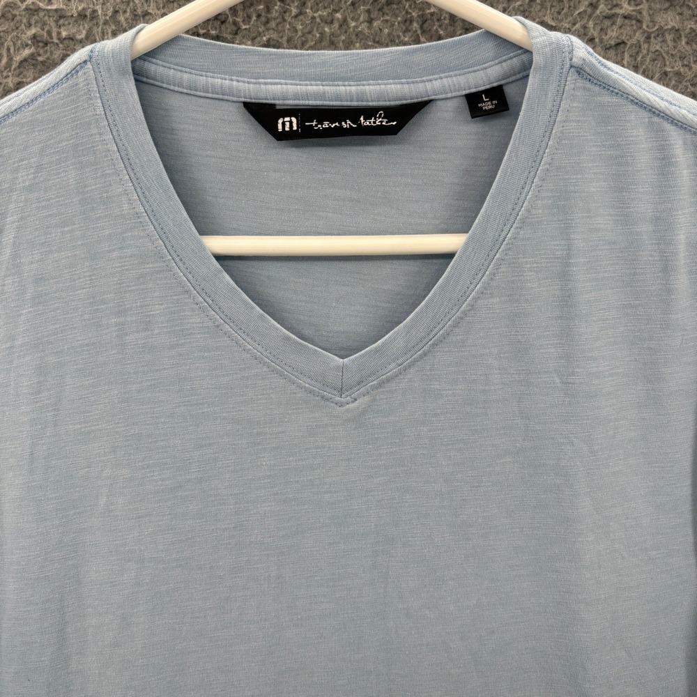 Travis Mathew T-Shirt Mens L Blue Pima Cotton Modal Blend V-Neck Short Sleeve